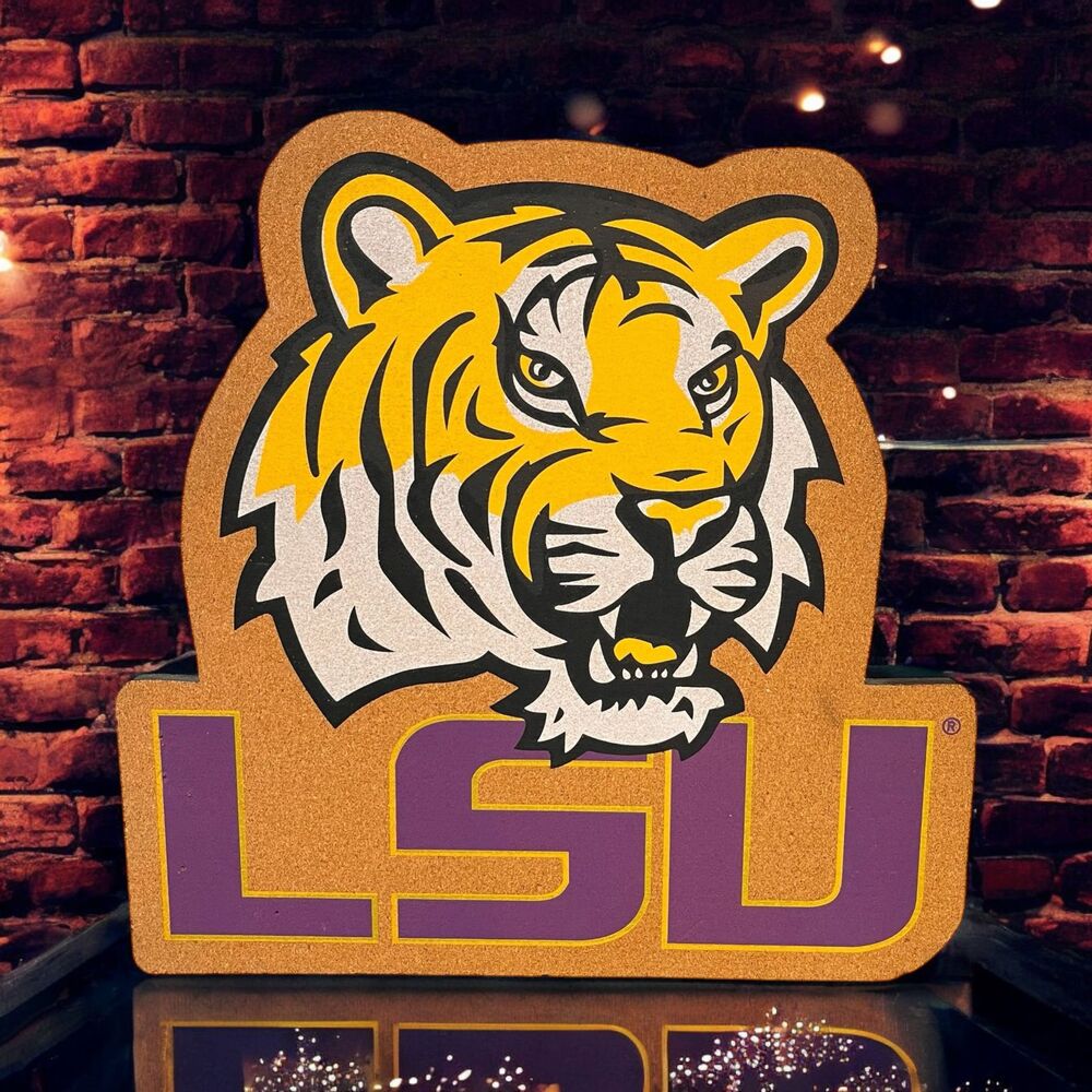 Vintage LSU Louisiana State TIGERS Cork Board Wall Art Sign Decor Photo Holder